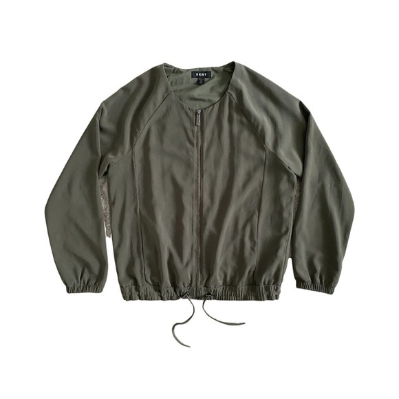 DKNY Womens Full Zip Long Sleeve Light‎ Bomber Jacket Small Green - Picture 1 of 10